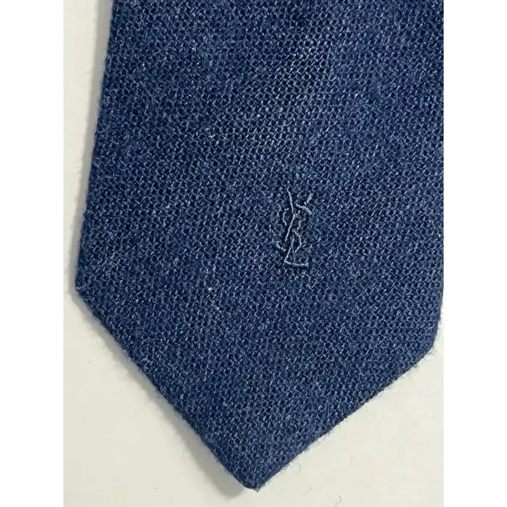 Yves Saint Laurent YSL Blue Neck Tie Wool Blend Made In Italy Mens Vintage